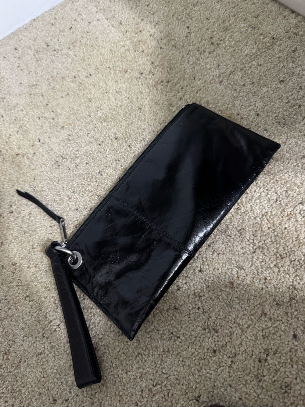 HOBO Black Patent Leather Wristlet Clutch with Detachable Strap
